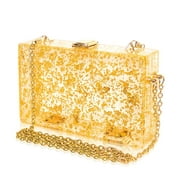 Womens Acrylic Evening Bag GlitterClutch Purse Transparent Golden Box Handbag Shoulder Bag for Banquets Dinners Parties