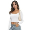 thumbnail image 2 of Women Crew Neck Knitted Crop Shirt Long Sleeve Low Cut Basic Solid Tee Sexy Cutout Blouse Top Streetwear, 2 of 8