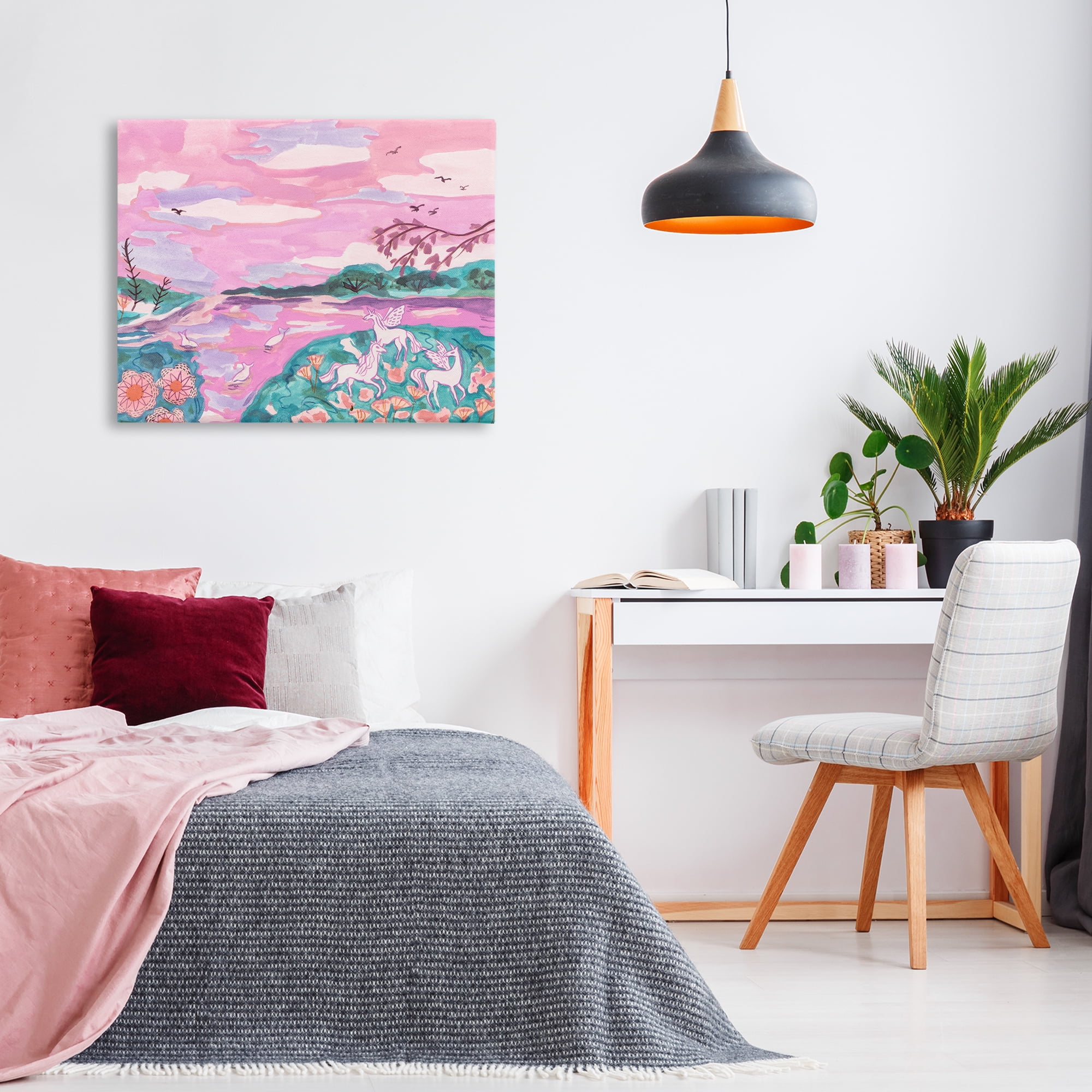 Stupell Industries Pink Whimsical Unicorns Fantasy & Sci-Fi Painting Wrapped Canvas Art Print Wall Art, 40 x 30