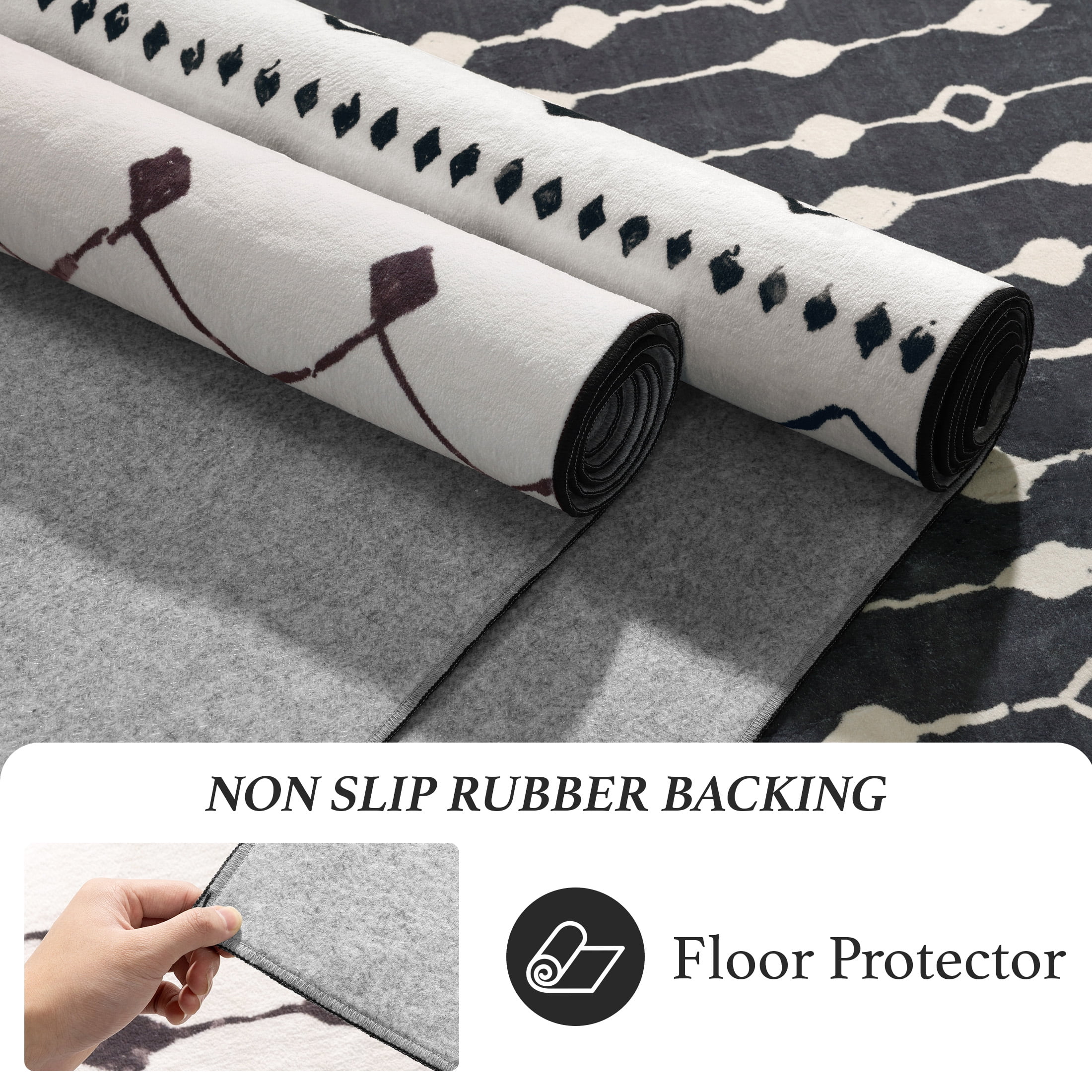 SONORO KATE 5'×7' Washable Area Rug for Living Room, Moroccan Non-Slip Soft Carpet for Bedroom Dining Room Office, Beige