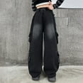 thumbnail image 2 of Kids Jeans Girls Wide Leg Cute Baggy Denim Pants Mid Rise Elastic Band with Pockets Casual Trousers Black,9-10 Years, 2 of 5