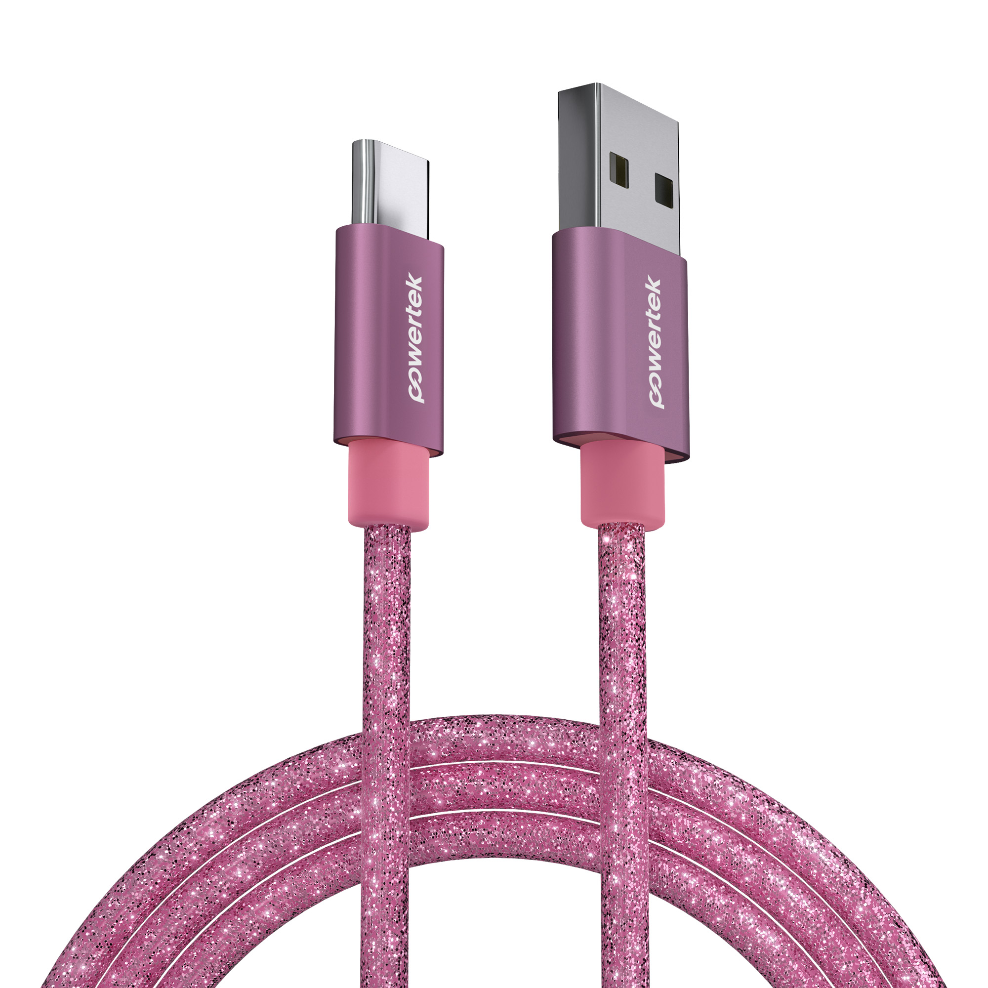 Liquipel Powertek USB-A to USB-C Cable, 6 Feet, Pink Glitter