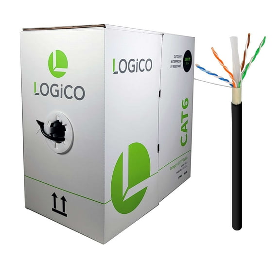 Cat6 UTP Outdoor Ethernet Network Cable Direct Burial 550MHZ 23AWG 1000FT Black