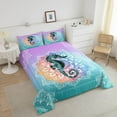 thumbnail image 3 of Seahorse Comforter Set Queen, Boho Flower Bedding , Colorful Mandala Ocean Animal Bedding Comforter Sets, Summer Exotic Ombre Geometric Duvet Insert, Blue Purple, 3 of 6