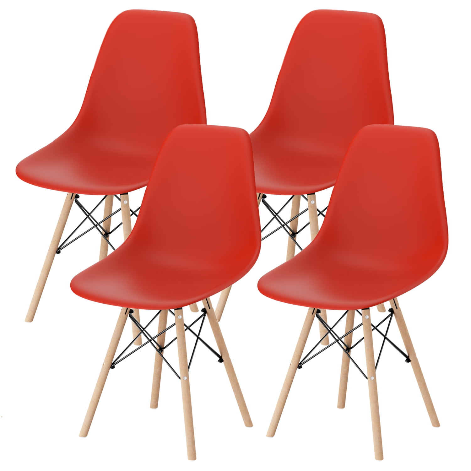 Furmax Modern Dining Chair Set of 4 Mid Century DSW Shell Chair for Kitchen, Dining, Bedroom, Living Room, Red