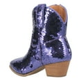 thumbnail image 3 of YDN Women Womens Sequins Closed Toe Ankle Booties Block Low Heel Side Zip Western Boots Sparkle Fall Weather Dress Shoes Size 11 Purple, 3 of 4