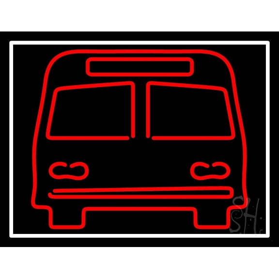 Red Bus LED Neon Sign 24 x 31 - inches, Black Square Cut Acrylic Backing, with Dimmer - Bright and Premium built indoor LED Neon Sign for Décor, Travel agency, Storefront.