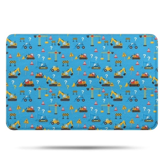 Cartoon Construction Vehicles Question Marks Bathroom Rugs Mat,Non Slip Microfiber Bathroom Rug,Rubber Backing,Soft Bathroom Mats for Bathroom Floor,Tub and Shower,17x27in(43x68cm)