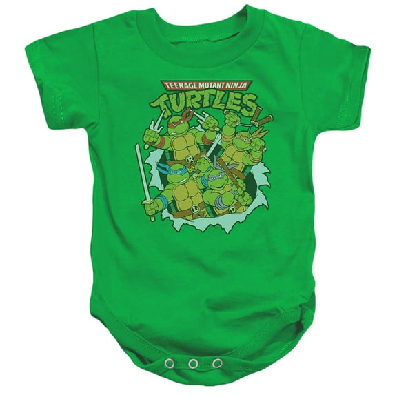TMNT Teenage Mutant Ninja Turtles Retro Group Unisex Infant Snap Suit for Baby, Kelly Green, 6 Months