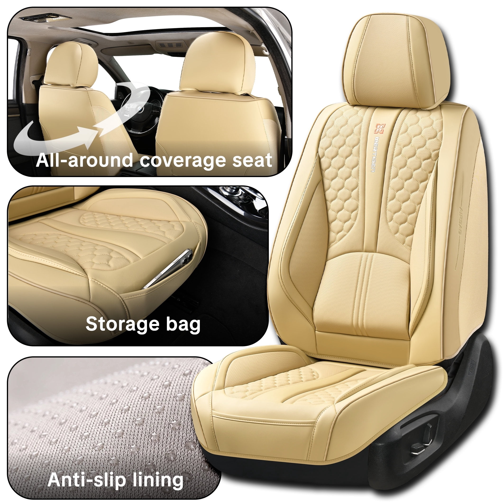 Leather 5 Car Seat Covers For Toyota 99% Models,Car Seat Cushions Full Set,Waterproof Car Sit Protectors,Easy To Install, Suitable For All Seasons.