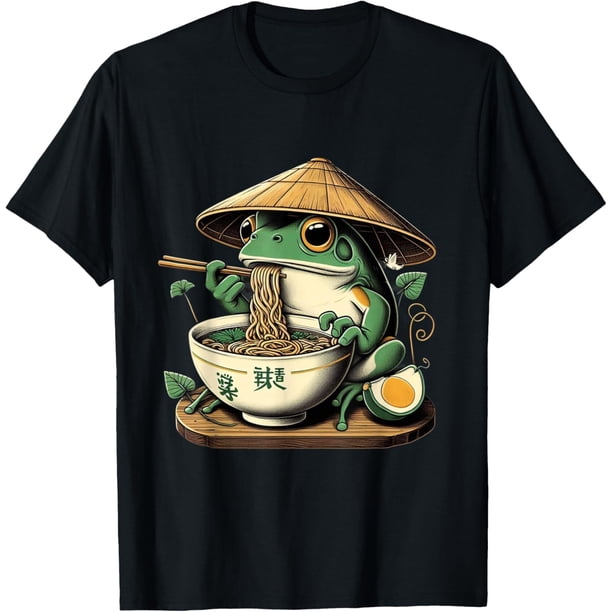 Frog Eating Ramen Kawaii Neko Japanese Noodles Anime Lovers Camiseta