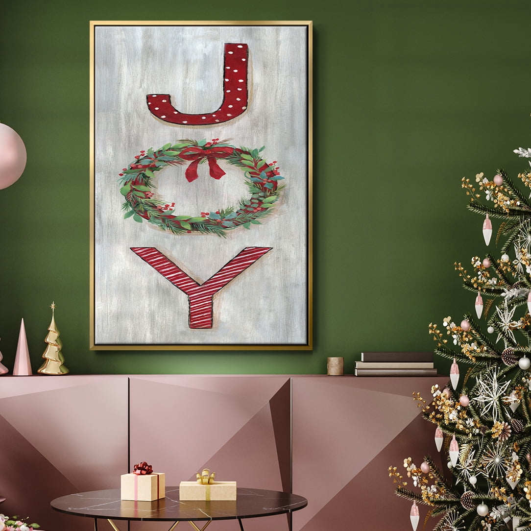 Joy - Framed Gallery Wrapped Holiday Canvas - 25 x 37 - Gold Frame