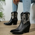 thumbnail image 2 of Cowboy Boots for Women Ankle Western Cowgirl Boots Mid Calf Pointed Toe Short Chunky Classic Wide Calf Booties Black Size 9, 2 of 9