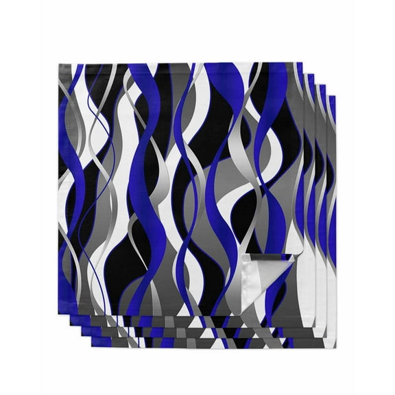 Blue Stripe Cloth Napkins Washable Set of 4, Ombre Grey Moire Geometric Modern Abstract Reusable Dinner Table Napkins Cloth Bulk for Weddings Kitchen Restaurants Hotel Events Parties 20 x 20 Inch