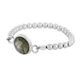 thumbnail image 2 of Stunning Round Gray Labradorite Inlay on Sterling Silver Beaded Band Ring-7, 2 of 5