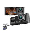 thumbnail image 1 of 3 Channel Dash Cam Front And Rear Inside, 1080P Dash IR Night Vision, Loop Recording Car DVR Camera With 2 Inch IPS Screen 3 Cameras Car Dashcam, 1 of 5