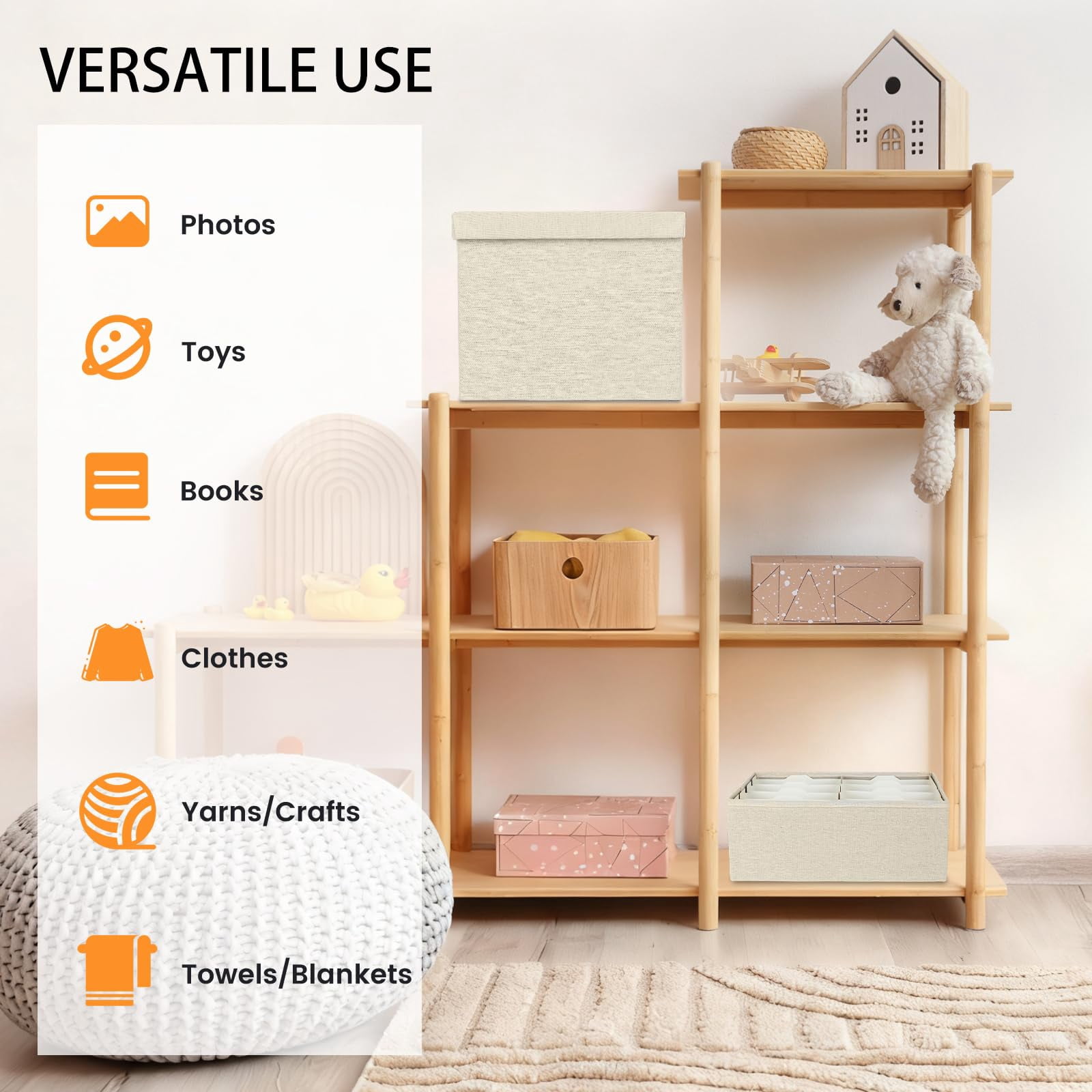 Beige 5*7 Inch Photo Storage Chest Linen Organizer with Dividers