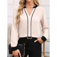 thumbnail image 2 of Womens Dressy Casual V Neck Color Block Business Casual Long Sleeve Blouses Fall Trendy Clothes  XXL, 2 of 8