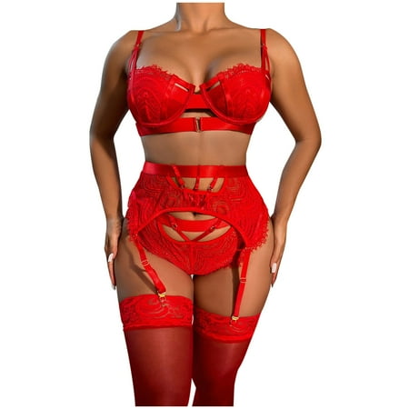 

Lace Lingerie with Garter Belt Sexy Eyelash Lace Babydoll Lingerie 3 Piece Underwear Nightwear Sleepwear