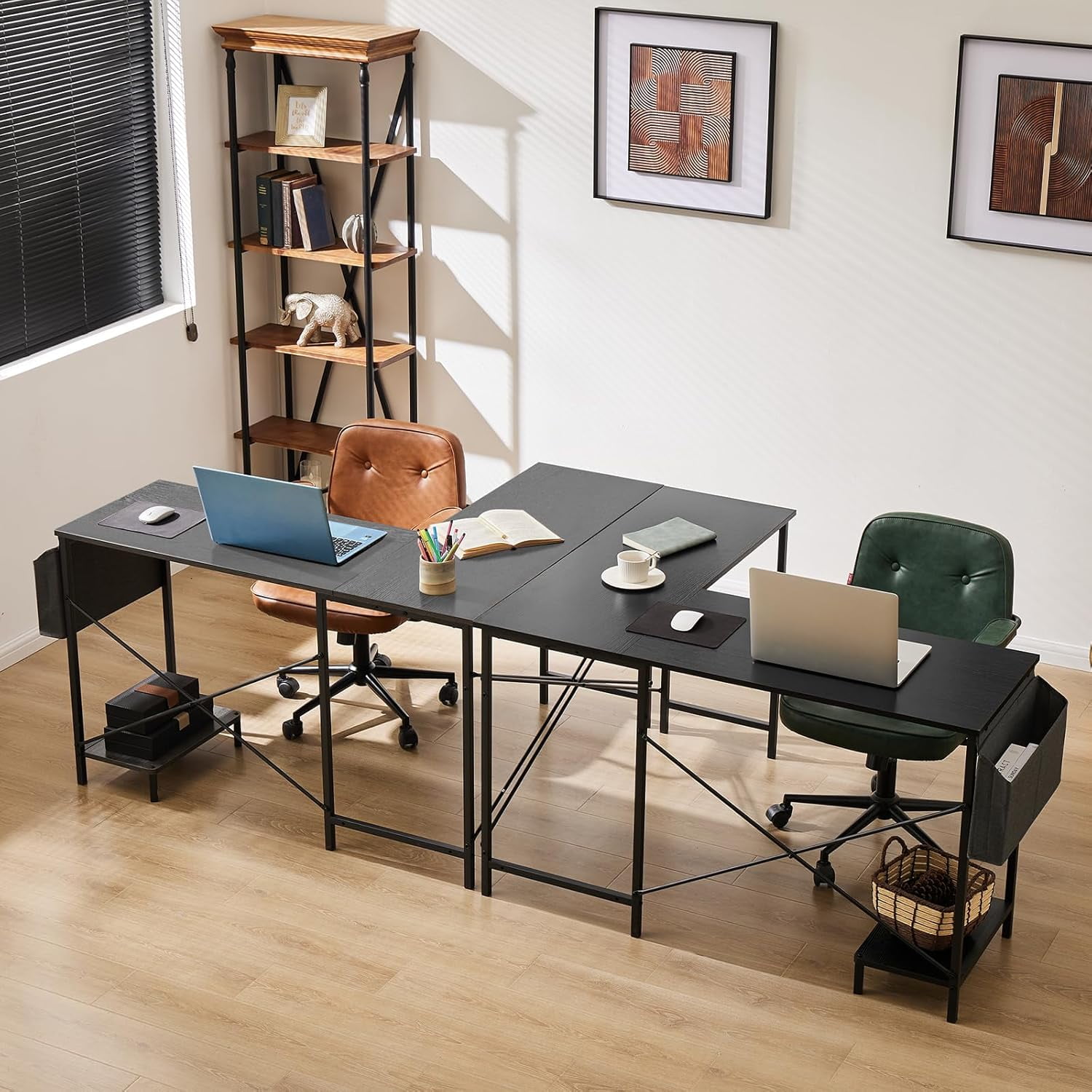 Bigleap L Shaped Computer Desk - Gaming Table Corner Desk 50 Inch PC White Writing Desk Study Desks with Wooden Desktop CPU Stand Side Bag Reversible for Home Office Room Small Space，Black