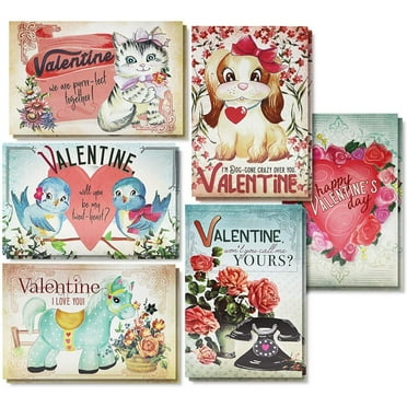 36 Pack Vintage Valentine's Day Cards with Envelopes for Kids Classroom Exchange Bulk, 6 Designs, 4x6 in