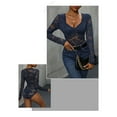 thumbnail image 4 of Oplxuo Long Sleeve Bodysuits for Women Floral Lace Sexy Deep V Neck Sheer Mesh Bodysuit Tops See Through Leotards, 4 of 6