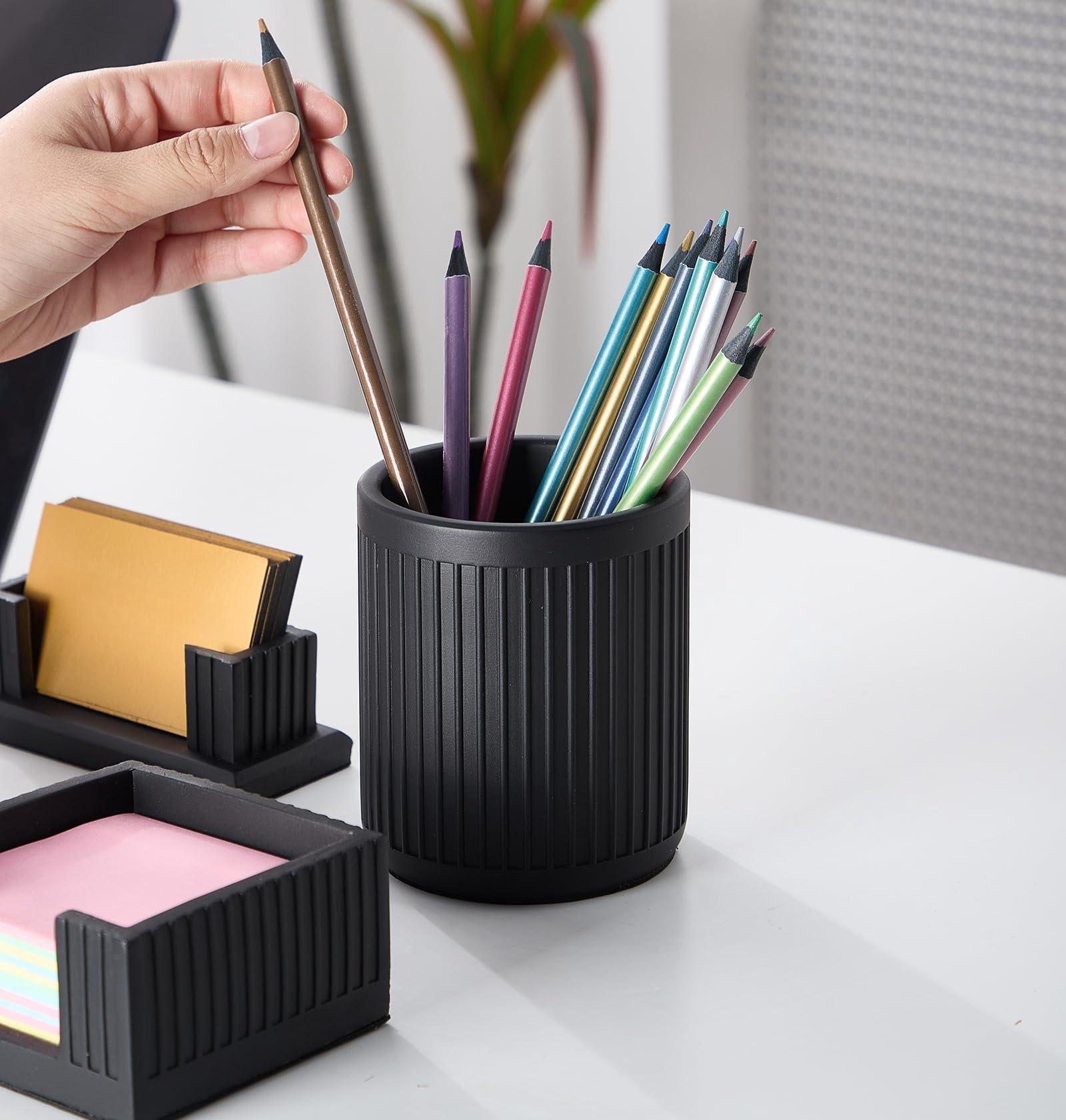 Set Of 4 - Concrete Desk Accessories For Modern  Industrial Minimalist Office Decor- Aesthetic Organizers Women Or Men- Pen Business Card Holder & Sticky Note Paper Clip