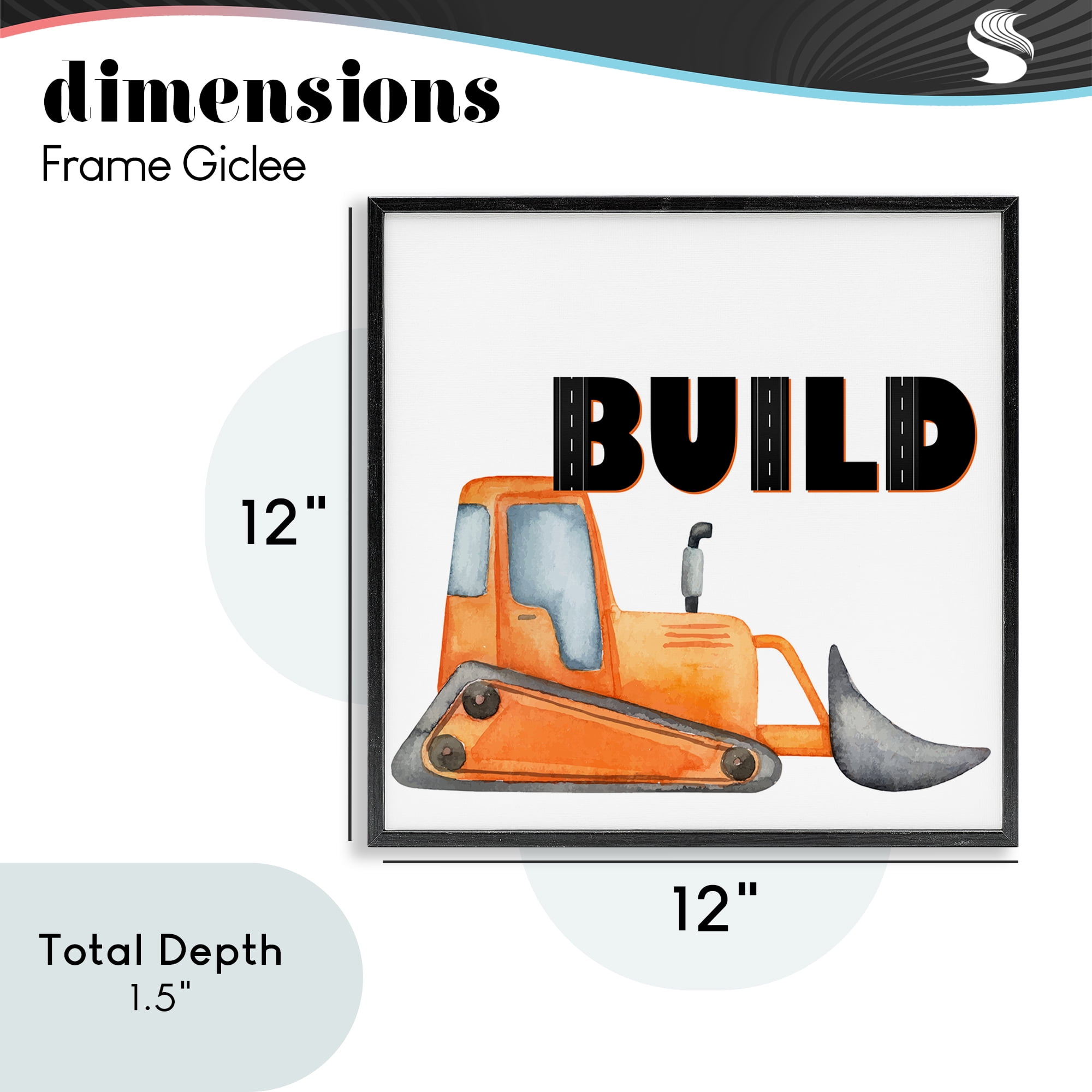 Build with Orange Bulldozer Black Framed Giclee Art, design by Kim Allen