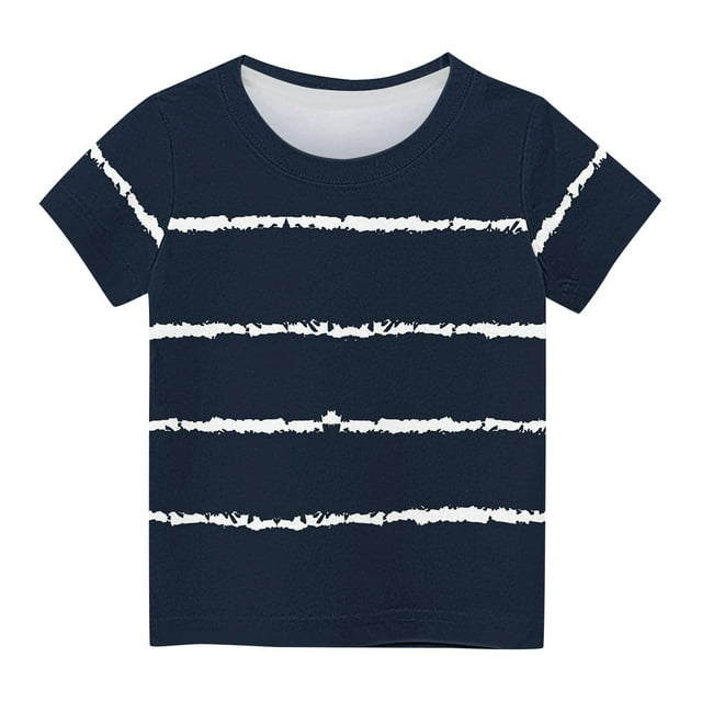 MeetoTime T-Shirts à Manches Courtes pour Enfants Été Décontracté Col Rond Rayé Imprimé T-Shirt pour Garçons Filles 3-14 Ans
