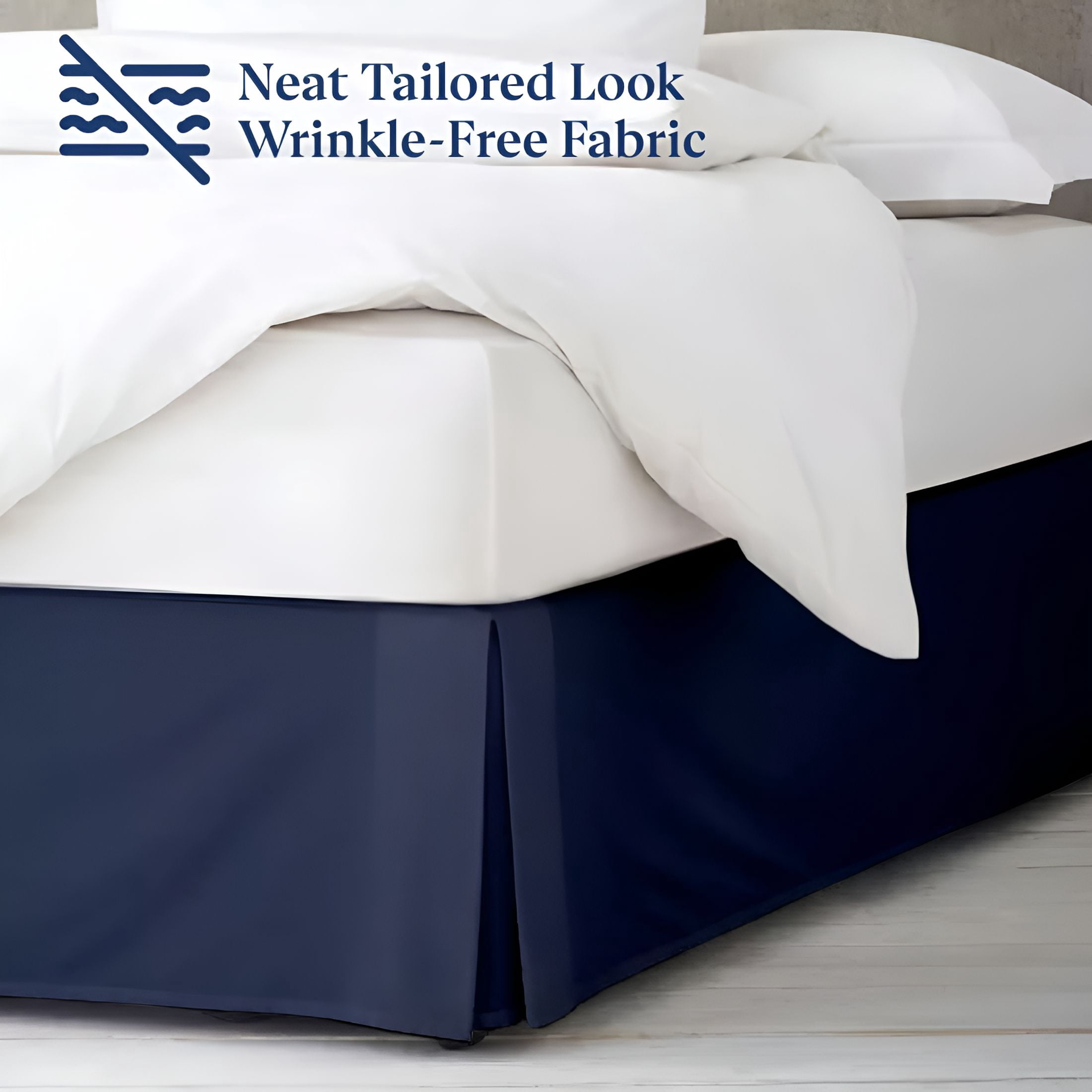 AUQ Luxury Pleated King Bed Skirt with Split Corners - 14 Inch Tailored Drop - Pleated Dust Ruffle - Wrinkle-Free 100% Microfiber - Easy Fit,Soft & Durable - Navy Blue