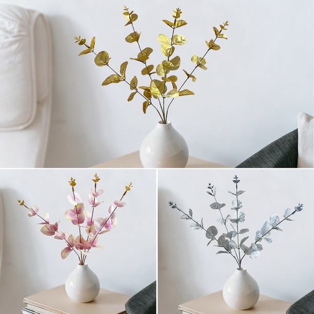 Planta Artificial de Eucalipto de Plástico Guirnalda Decorativa de Arbustos ArtificialesDorado MNFD