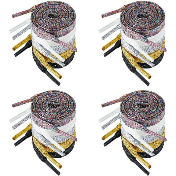 10 Pairs Shoelaces 5 Colors Flat Sneakers Shoelace Glitter Shoe Strings Drawstring Cords for Athletic Running Sneakers Gold