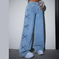 thumbnail image 5 of Qulqfy Women Wide Leg Jeans High Waist Baggy Blue Bow Jeans Denim Women's Casual Pants L, 5 of 6