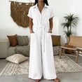 thumbnail image 2 of VBVC Women's Short Sleeve Wide Leg Jumpsuit , Belted Button Down Romper For Women , Ladies' Casual Shirt Style One Piece Outfit with Pockets,White,S-2XL, 2 of 7