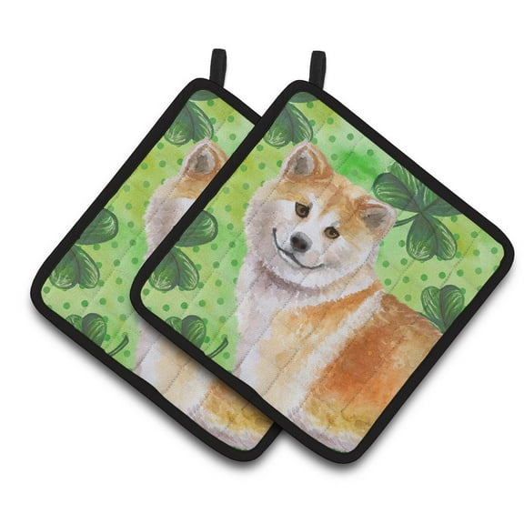 Caroline's Treasures Shiba Inu St Patrick's Pair of Pot Holders