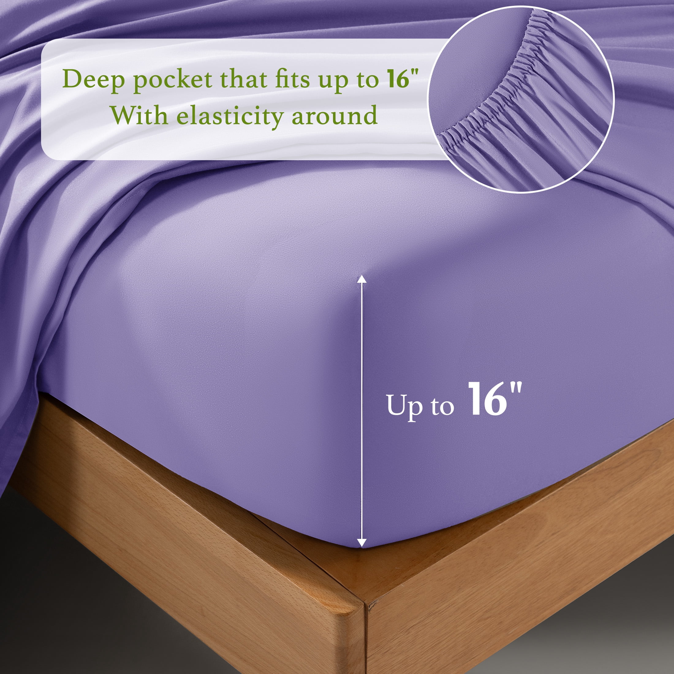 Baauye Cozy Bamboo Sheets Set, 4-Piece Queen Sheet Set with 16" Deep Pockets, Soft and Breathable Bed Sheets, Lavender
