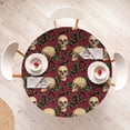thumbnail image 4 of Ambesonne Skulls and Roses Fitted Round Tablecloth, Romantic Flowers, 45"- 56" Diameter, Ecru Dark Pink and Maroon, 4 of 5