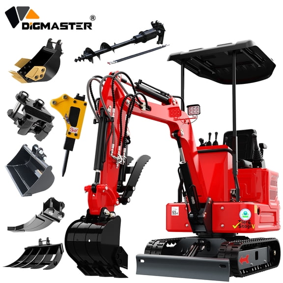 DigMaster 1.4 Ton Mini Excavator Kubota Twin-Cylinder Diesel Engine Hydraulic thumb Compatible Multiple Attachment farms yards forestry and more EPA