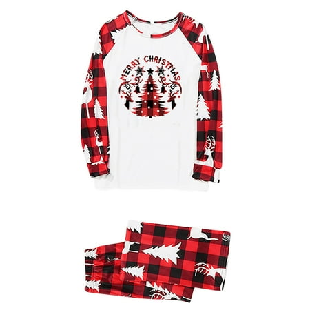 

WOXINDA Women Christmas Family Pajamas Suit Print Sleepwear Outfits Matching Sets Plaid Pajama Pants Family