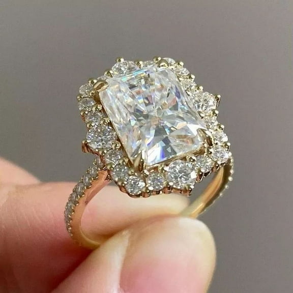 2.00Ct Radiant Cut Simulated Diamond Women Valentine Gift Halo Engagement Ring 14K Yellow Gold Plated Silver For Her