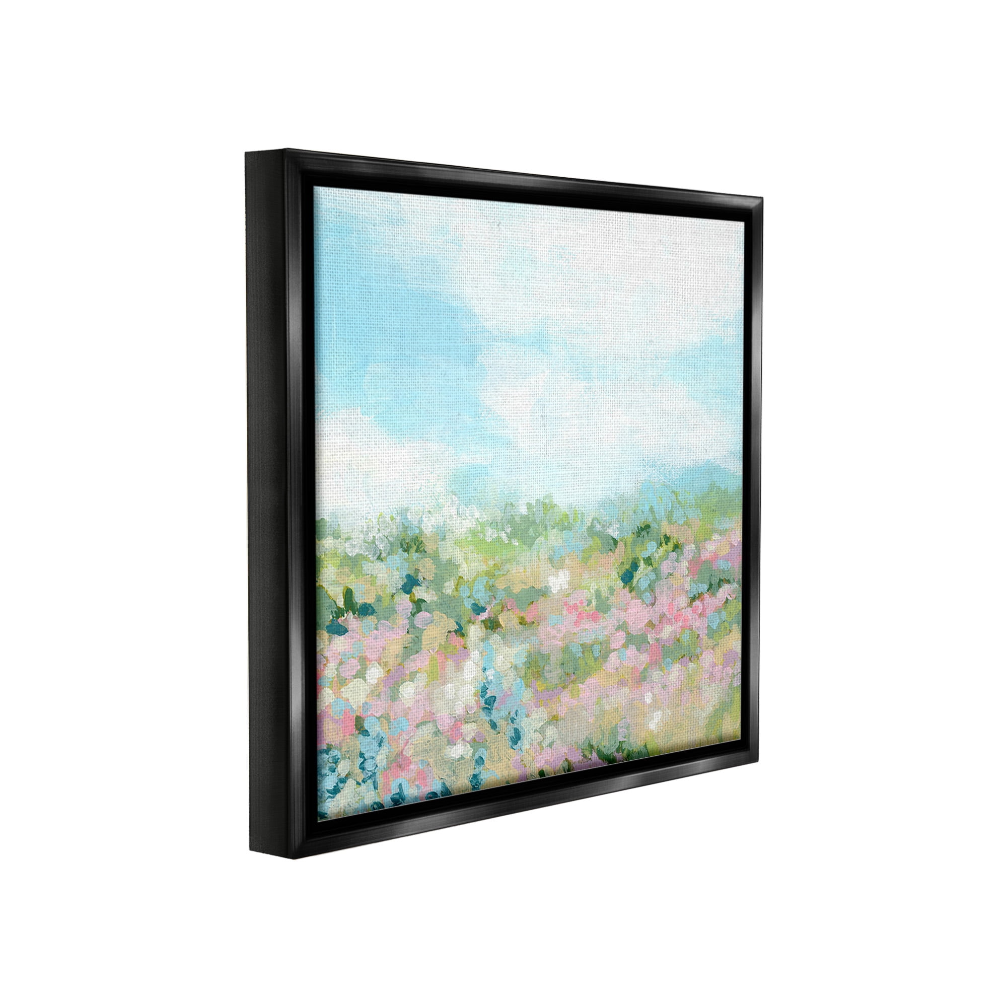 Stupell Industries Pink Speckled Meadow Landscape Painting Black Floater Framed Canvas Art Print Wall Art, 18 x 18