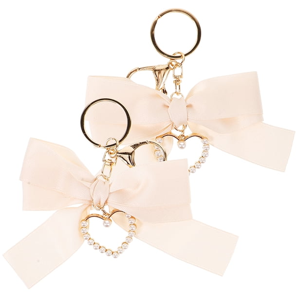 2 llaveros con lazo y perlas para coche, llaveros para monedero, cartera, monedero, llavero único, decoración para bolso.