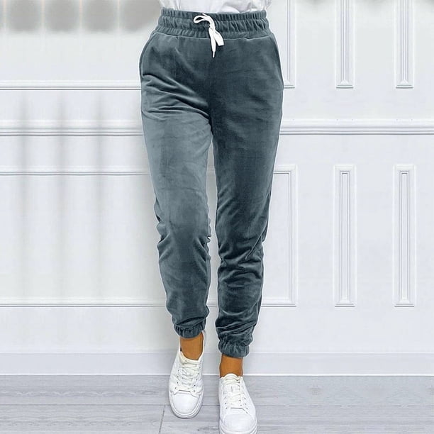 Pantalones deportivos casuales de terciopelo con cordones y cintura elástica para mujer, versátiles, de estilo europeo y americano, para otoño e invierno