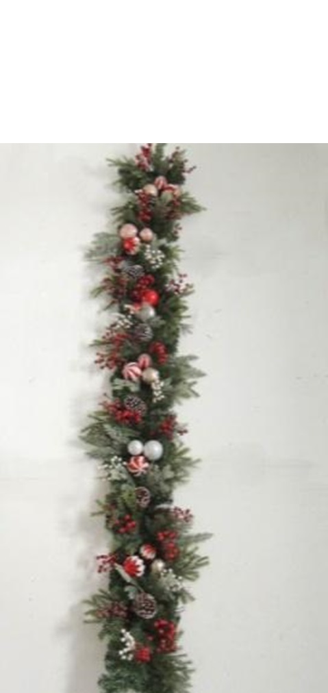 Pre-Decorated Peppermint Ornaments Artificial Pine Christmas Garland - Unlit - 6'