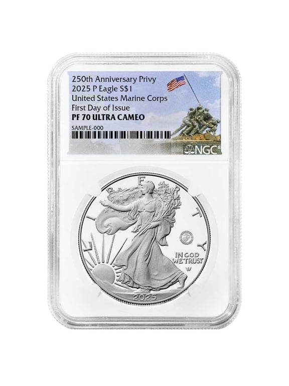Collectible 2025-P Proof $1 American Silver Eagle Marine Corps Privy NGC PF70UC FDI Marine Label