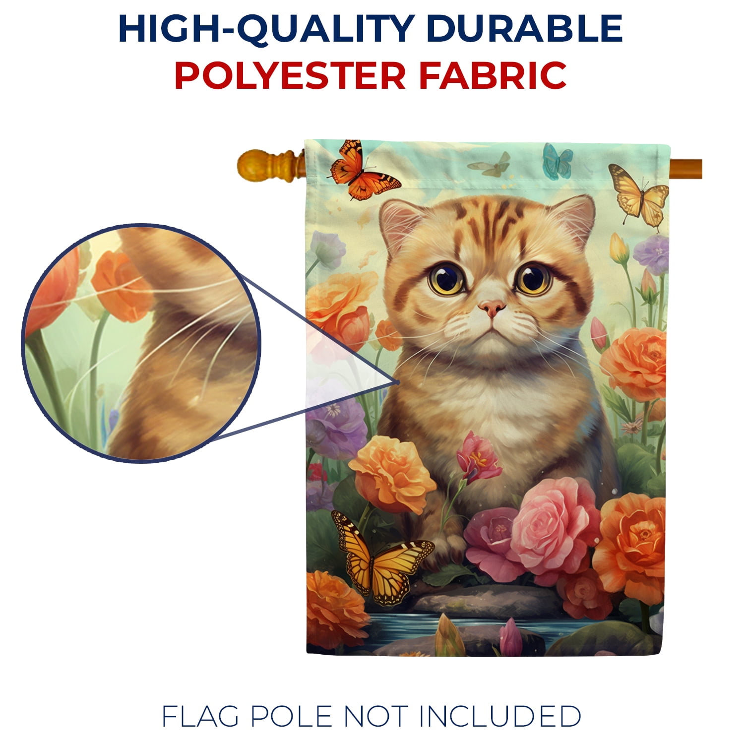 America Forever Spring Cat House Flag 28 x 40 inch Double Sided Kitty Roses Floral Summer Spring House Flag for Outdoor Tabby Cat Flag Yard Decoration