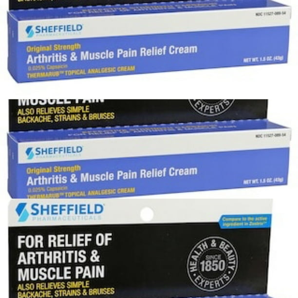 3 Sheffield's Arthritis Muscle Pain Relief Cream Rub 1.5 oz Each