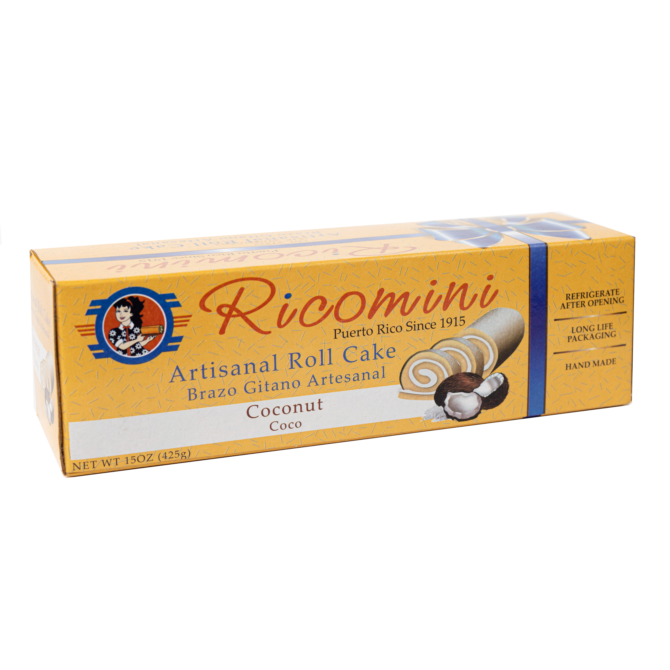 Ricomini, Brazo Gitano, Cake Roll, Coconut Flavor, 15 oz, 1 Count, Shelf Stable, Unsliced
