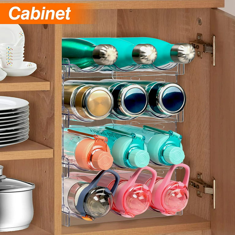 Water Bottle Organizer, , 4 Layers Stackable Cup Organizer for Cabinet, Plastic Tumbler Travel Mug Holder, Wine Drink Rack for Kitchen Countertop