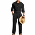 thumbnail image 5 of ZToonmas Men's 2 Piece formal Set Long Sleeve Button down Shirt and Elastic Waist Pants with Belt Casual Business Outfit, 5 of 9